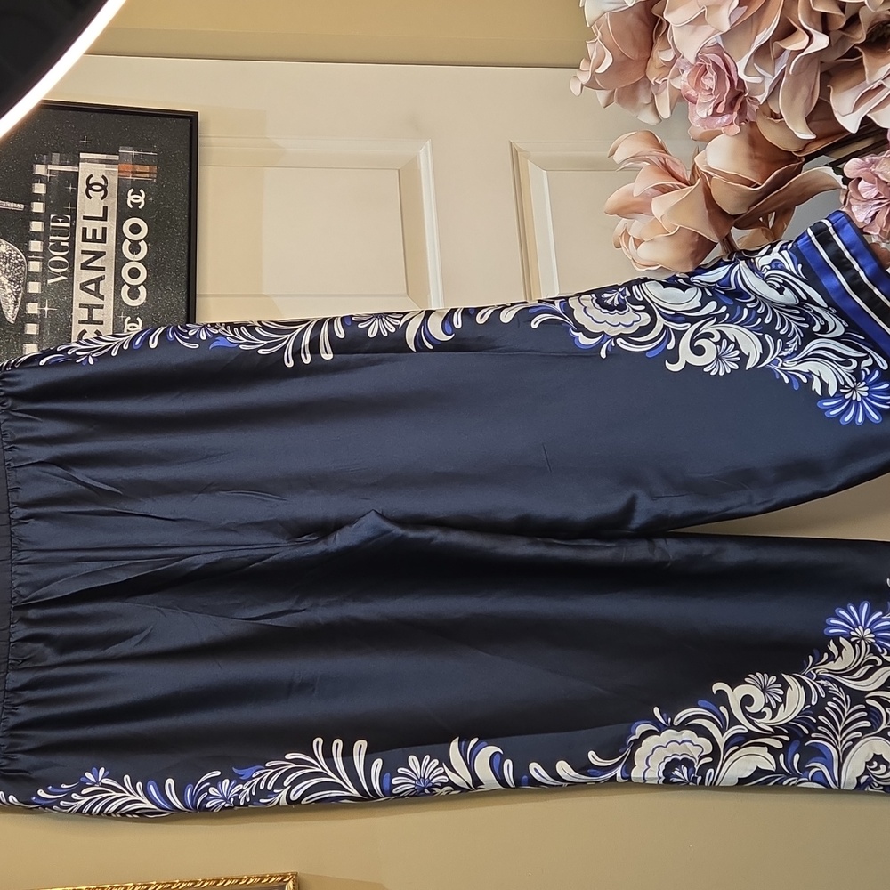 Nwt XL Ellen Tracy Navy and White Wide Leg Pull Up Pants - Picture 10 of 15